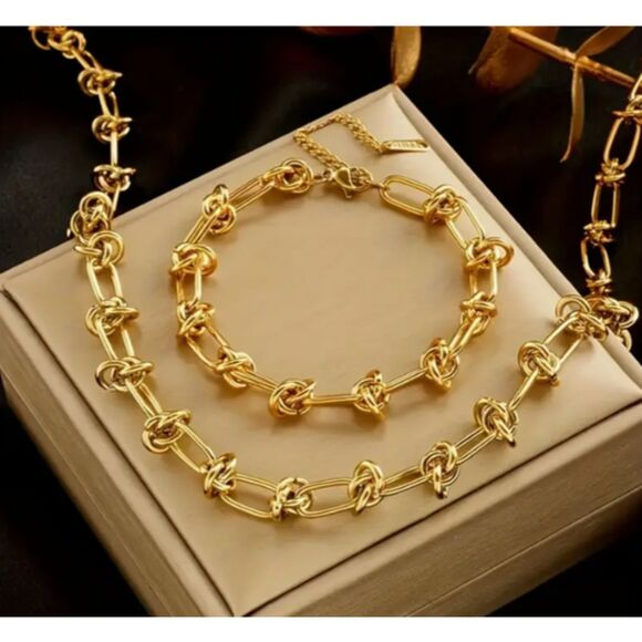 Jewelry - Gold Chain Link Barbed Wire Necklace Ring Set Men Women